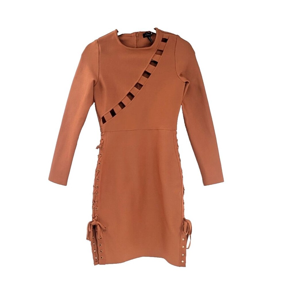 Love University Gold Orange Bodycon Bandage Side Tie Cut-Out Dress Size Medium